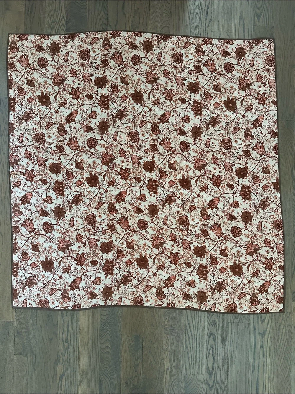 Museum Fine Arts Boston Floral Print Silk Oversized Scarf Peach, Brown, Rust 42